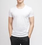  Áo thun nam Cardina dòng basic vải cotton dáng cổ tròn màu trắng trơn 