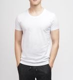  Áo thun nam Cardina dòng basic vải cotton dáng cổ tròn màu trắng trơn 