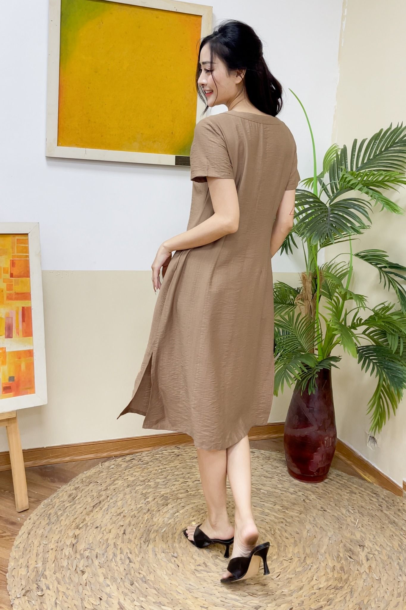 Đầm sơ mi đũi cổ V tay cộc Váy sơ mi công sở Cardina thanh lịch #14 Đầm sơ mi đũi cổ V tay cộc Váy sơ mi công sở Cardina thanh lịch
