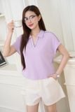  Áo phông nữ chất cotton co giãn 4 chiều dáng cổ V phối ren 