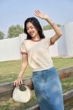  Áo cộc tay nữ vải sợi cotton cổ tròn dệt Cardina bo gấu tay 