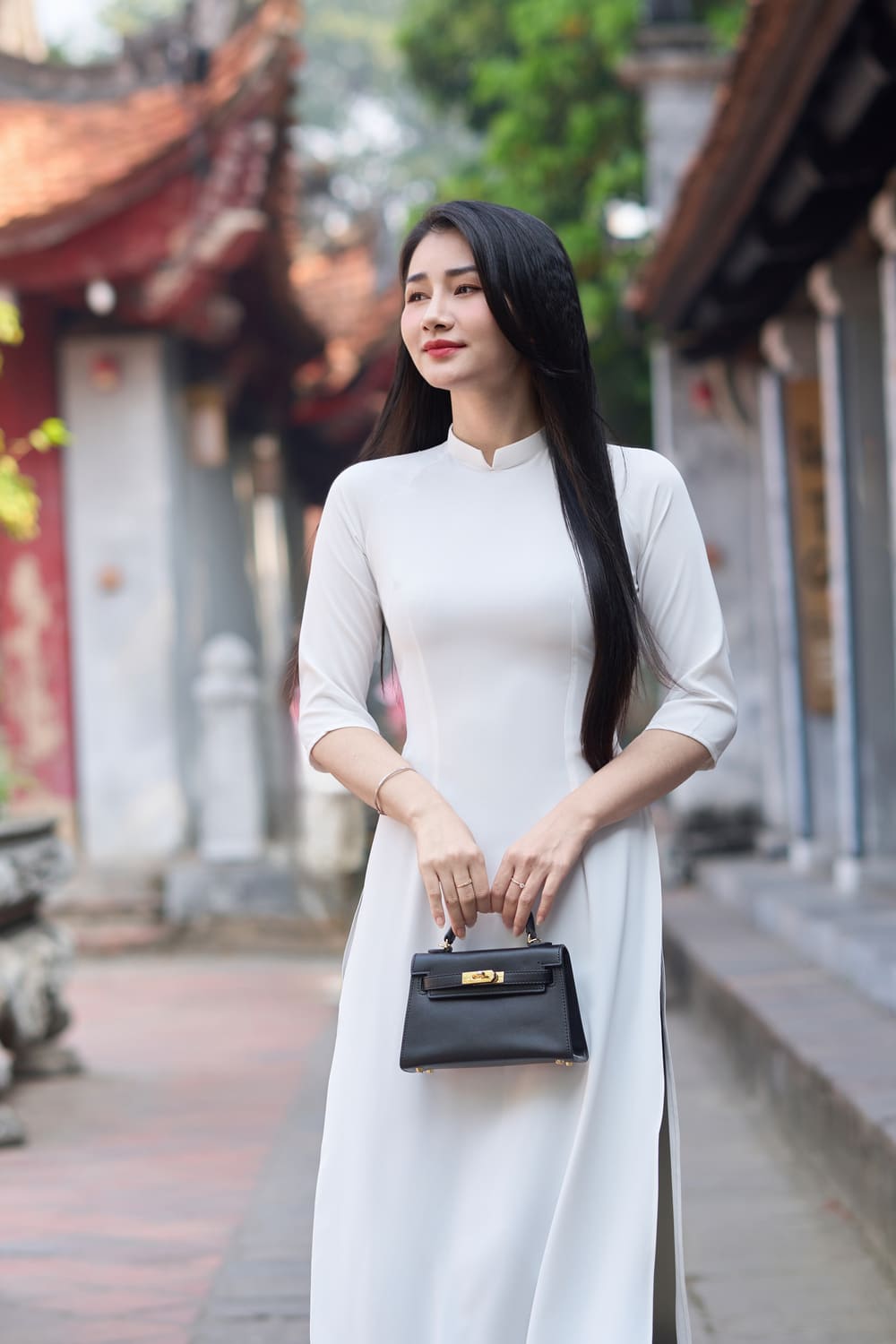 Áo dài lụa trơn màu pastel