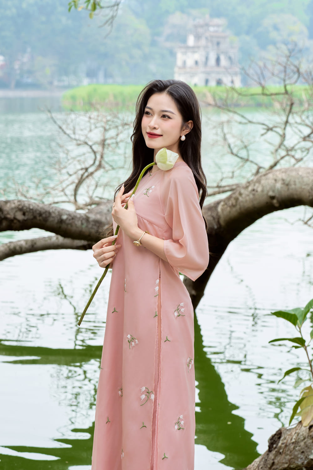 Áo dài lụa trơn màu pastel