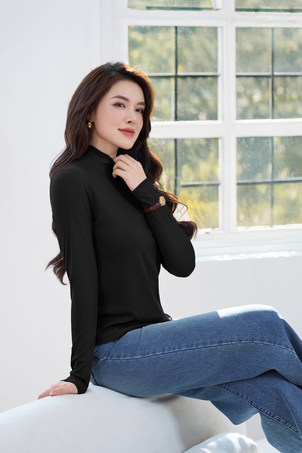 Áo len cổ lọ và Quần culottes