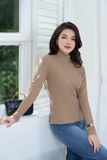  Áo giữ nhiệt nữ dài tay chất liệu len tăm cổ cao 5,5cm 