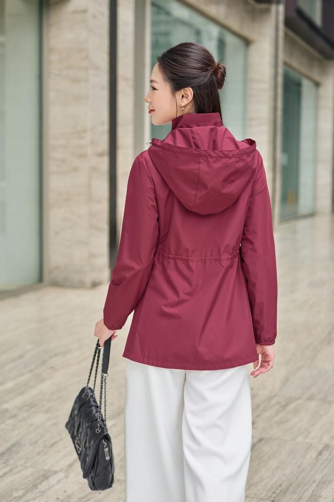  Áo jacket chất liệu gió tráng nhựa 50D dáng dài có rút eo linh hoạt 