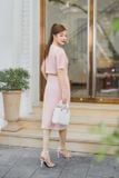  Áo khoác dáng lửng chất Tuýtsi cúc mạ đá xếp vai bồng thanh lịch 