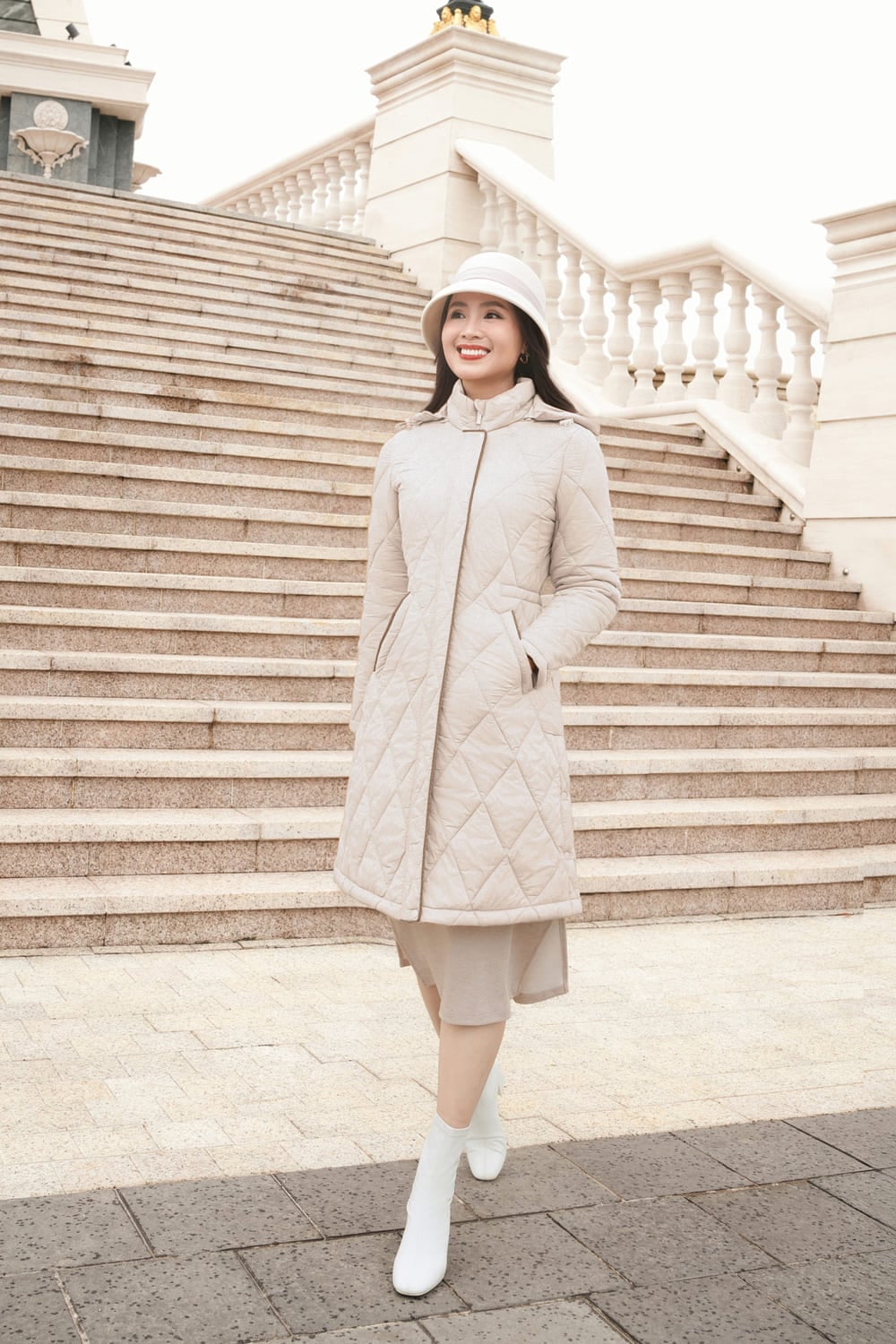 Áo phao nữ dáng dài Snow công nghệ chần bông tấm siêu nhẹ, siêu giữ ấm