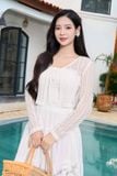  Áo Khoác Ren Nữ Younger by Cardina Dáng Dài Tay Vải Ren Hoa Nhí 