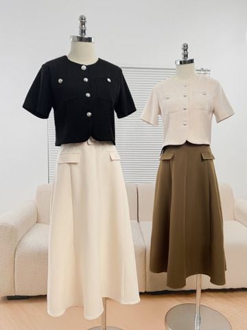 Áo kí giả nữ dáng croptop chất tweed nhẹ, mướt