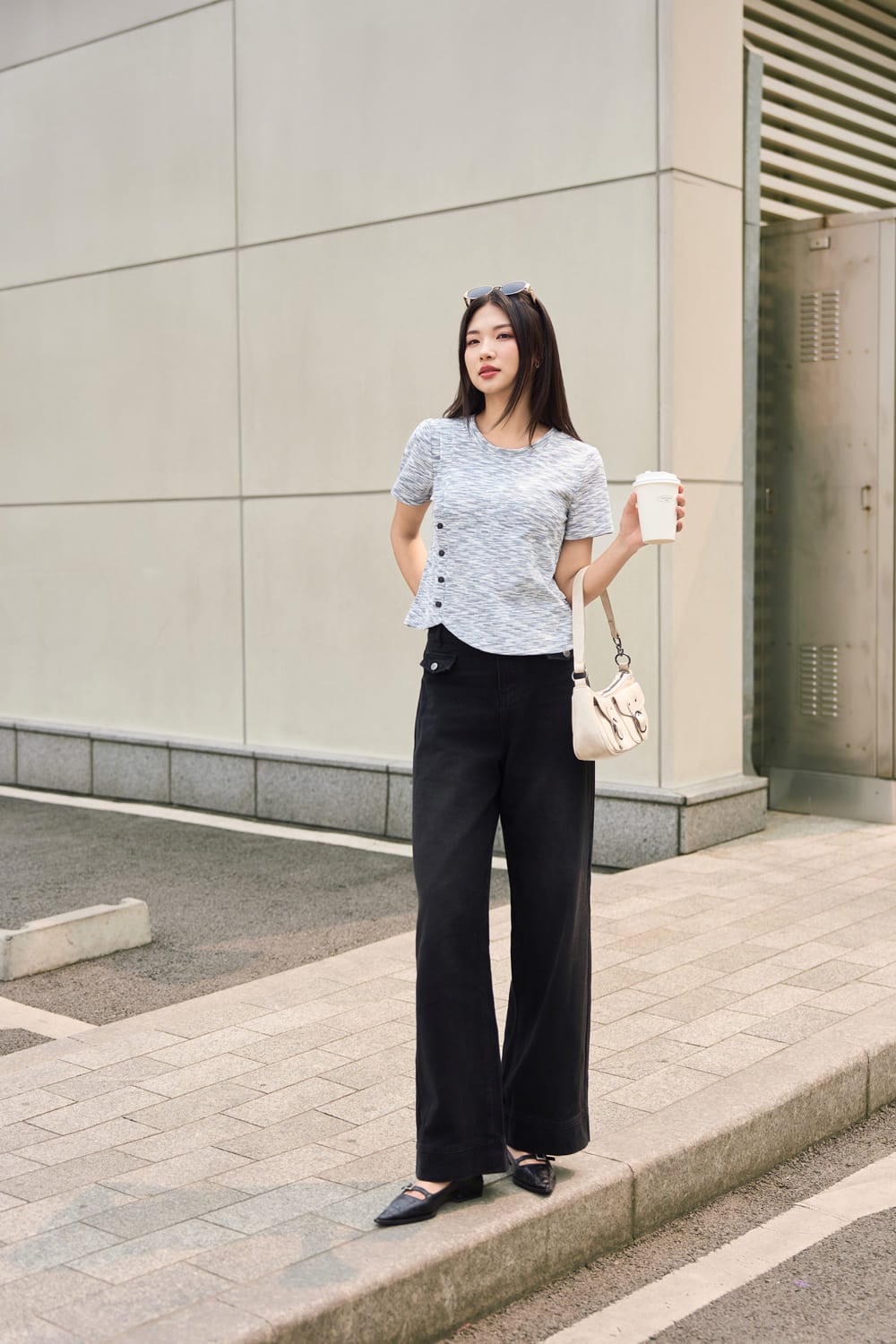 Áo croptop mix quần cạp cao