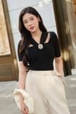  Áo thun nhũ dáng ôm nhún kiểu cutout thanh lịch kèm tag 