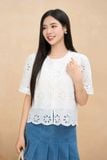  Áo sơ mi nữ Cardina dòng Younger vải thô thêu thiết kế thêu hoa cổ tròn 