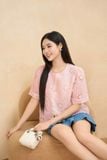  Áo sơ mi nữ Cardina dòng Younger vải thô thêu thiết kế thêu hoa cổ tròn 