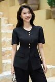  Áo kiểu nữ Cardina dòng Younger vải chéo Nhật thiết kế kí giả tay cộc cúc đôi 