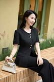  Áo kiểu nữ Cardina dòng Younger vải chéo Nhật thiết kế kí giả tay cộc cúc đôi 