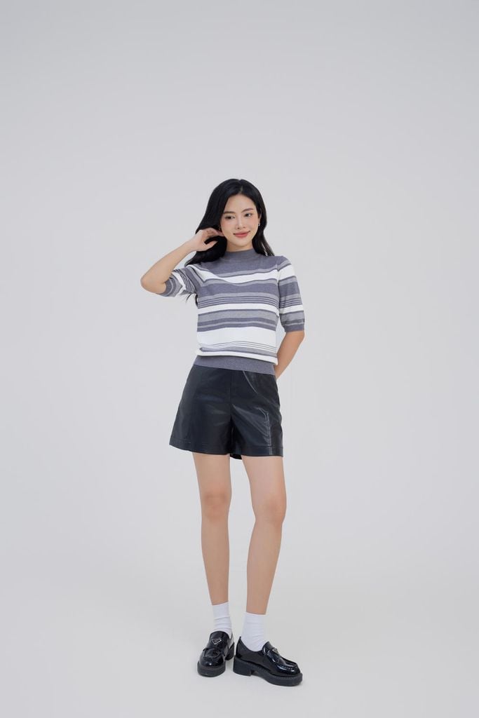  Áo len lông thỏ họa tiết sọc ngang thiết kế tay lỡ cổ lọ 4cm 