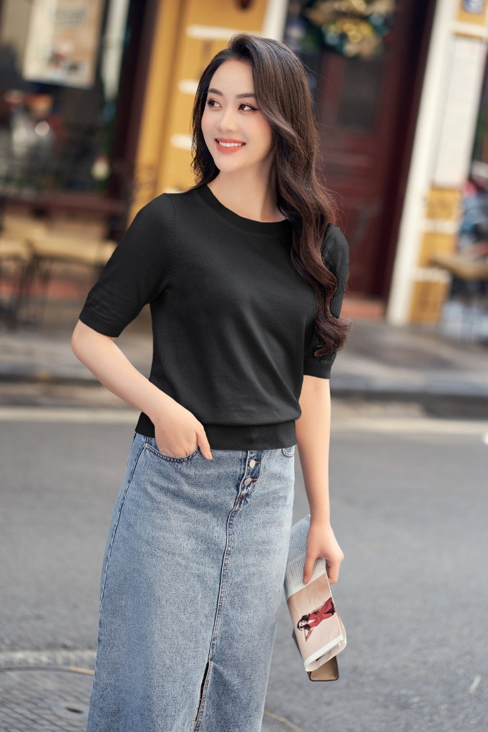 phối đồ với chân váy jean dài