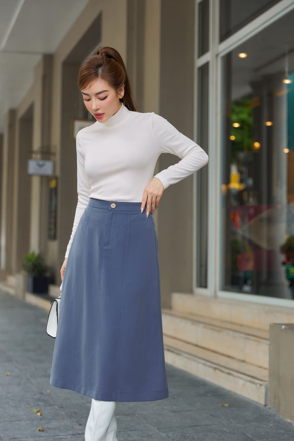 phối đồ với chân váy jean chữ a