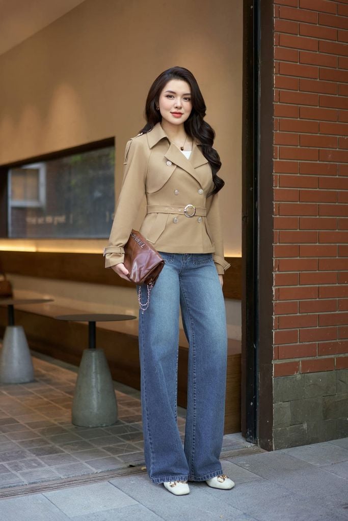  Áo măng tô nữ dáng ngắn chất tuýtsi nhung kèm đai eo 