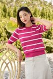  Áo mongtogi kẻ cổ tròn tay lỡ thời trang 