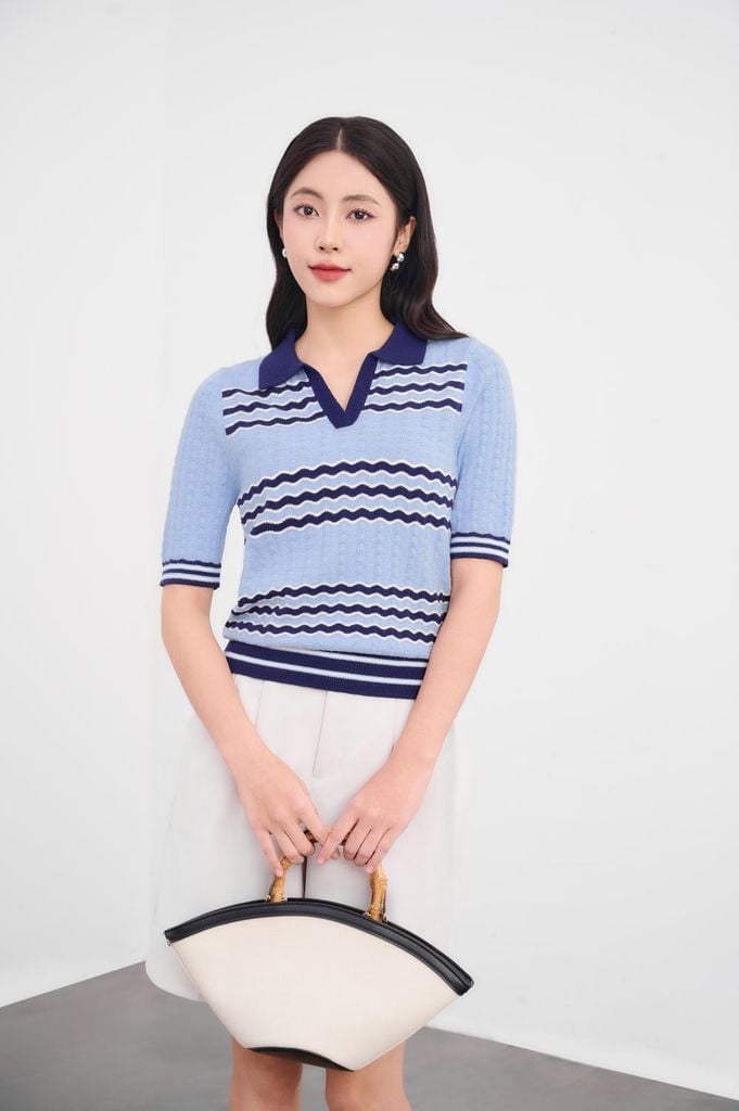  Áo Polo mongtoghi kiểu dáng cổ polo phối kẻ trẻ trung 