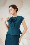  Áo peplum xếp hoa tay cộc công sở tôn dáng cực kỳ thanh lịch 