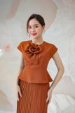  Áo peplum xếp hoa tay cộc công sở tôn dáng cực kỳ thanh lịch 