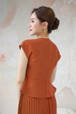  Áo peplum xếp hoa tay cộc công sở tôn dáng cực kỳ thanh lịch 