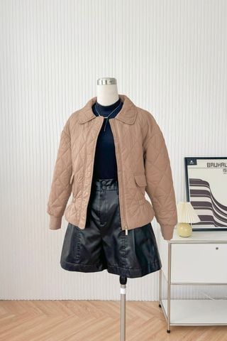 Áo phao chần trám cổ sen bo tay lõi bông siêu nhẹ công nghệ Nhật Bản