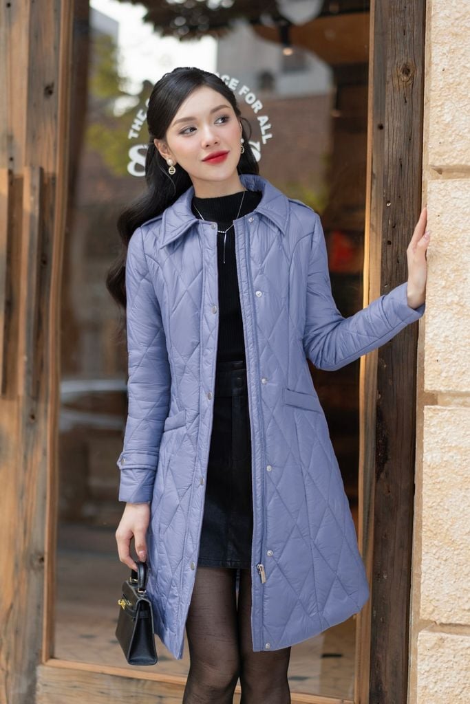  Áo phao nữ chần trám dáng dài công nghệ lõi bông siêu nhẹ Nhật Bản 