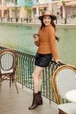  Áo phao nữ dáng ngắn Sweet cổ sen phối bèo kèm đai eo 