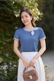  Áo thun chất tăm lạnh phối cổ nơ điệu đà 