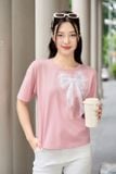  Áo phông nữ chất cotton vai chờm đính nơ nữ tính 