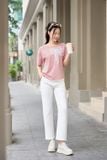  Áo phông nữ chất cotton vai chờm đính nơ nữ tính 