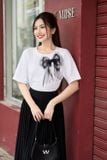 Áo phông nữ chất cotton vai chờm đính nơ nữ tính 