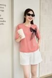  Áo phông nữ chất cotton vai chờm đính nơ nữ tính 