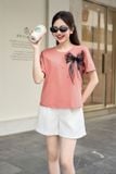  Áo phông nữ chất cotton vai chờm đính nơ nữ tính 