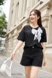  Áo phông nữ chất cotton vai chờm đính nơ nữ tính 