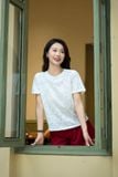  Áo kiểu ren nữ Cardina dòng Younger vải ren thiết kế ngắn tay cổ tròn 