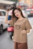  Áo phông nữ chất cotton cổ tròn dáng suông in hình 