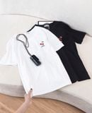  Áo phông nữ chất liệu cotton dáng cổ tròn thêu ngực 