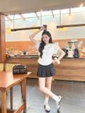  Áo phông nữ chất liệu cotton vai chờm đính dây kim loại 