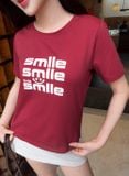 Áo phông nữ chất liệu cotton cổ tròn in chữ SMILE 