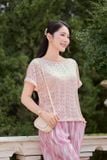  Áo phông nữ chất cotton thêu tay liền đính cúc ngọc trang trí vai 