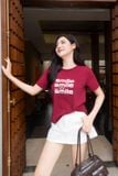  Áo phông nữ chất liệu cotton cổ tròn in chữ SMILE 