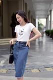  Áo phông nữ cổ tròn tay cộc chất liệu cotton hình in hoa 