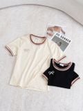  Áo phông nữ chất cotton bo viền đính tag nơ 