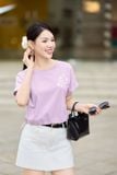  Áo phông nữ chất liệu cotton dáng tay liền rút gấu in hoa 