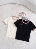  Áo phông nữ chất cotton bo viền đính tag nơ 